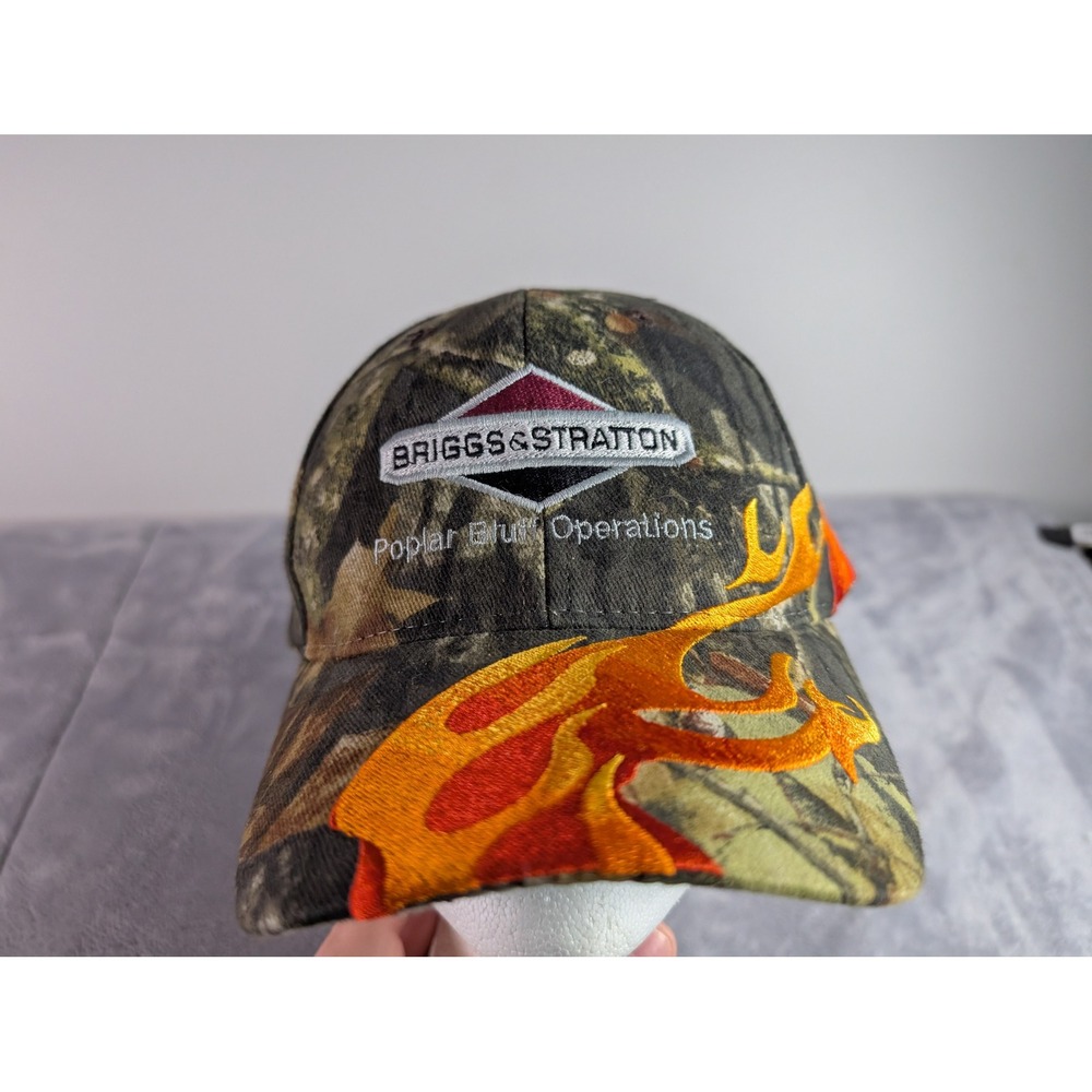 Briggs & Stratton Camo Flame Hat Poplar Bluff Operations Adjustable Baseball Cap